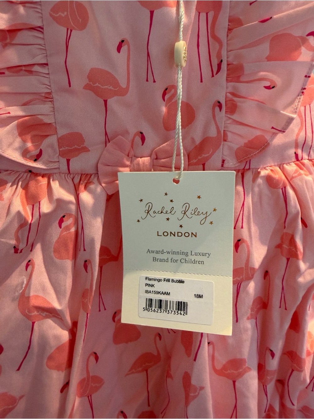 NWT Rachel Riley Coral Pink Flamingo Ruffle Bubble Romper - 18M - Picture 3 of 4